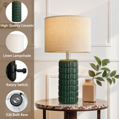 Seealle 23" Modern Ceramic Table Lamps, Lamps for Bedroom, Dark Green - color: Dark Green
