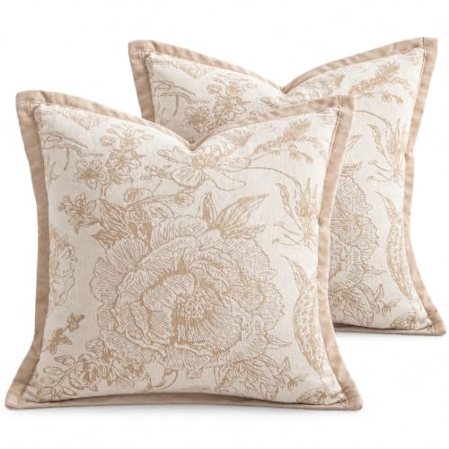Set of 2 Decorative European Jacquard Vintage Embroidery Stereo Sofa Pillow Covers for Home Decor, Sofa Living Room, Couch, Bed.18x18IN (Ivory Peony) - color: Ivory Peony