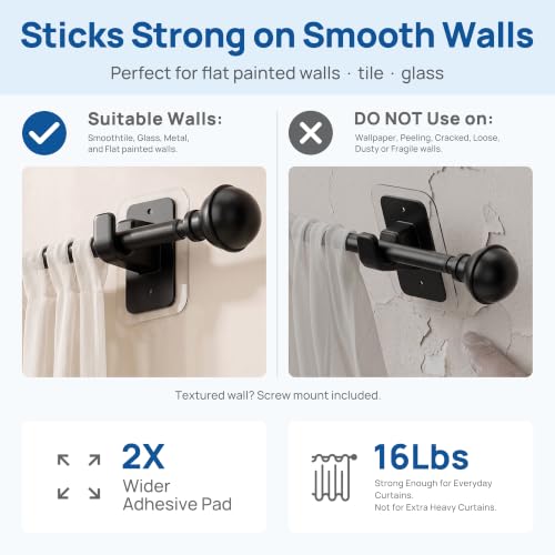 ENJOYBASICS Curtain Rods No Drilling for Renter, 28-60" Adjustable, Black - color: Black, size: 27-65"