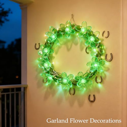 USB & Battery Lighted 10ft 30 LED Green Flower St. Patrick's Day Decoration - color: Green
