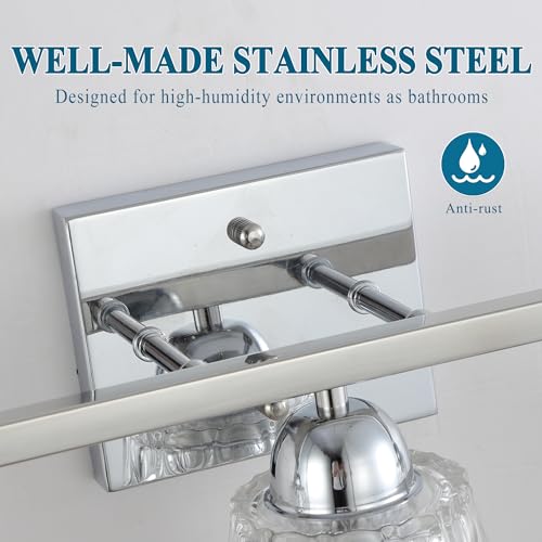 Mecgirn Stainless Steel Bathroom Vanity Light Over Mirror, 3 Light Polished Chrome Bathroom Light Fixtures with Textured Glass Shades, Modern Vanity Lighting Wall Mount - color: Polished Chrome, size: 3 Light