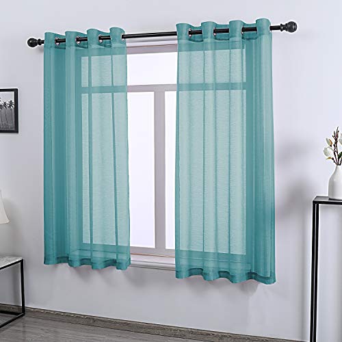 Teal Curtains Sheer 63 Inch Length for Bedroom - Grommet Voile Drapes Window Sheer Curtain Panel for Bedroom Girls Room,52 X 63 Inches Long - color: Teal, size: 52"W x 63"L (Pack of 2)