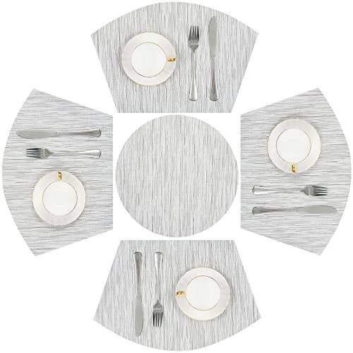 SHACOS Small Round Table Placemats Set of 5 Wedge Shaped Place Mat with Round Centerpiece Mat Heat Resistant Table Mats Washable (5, Gray White) - color: Gray White