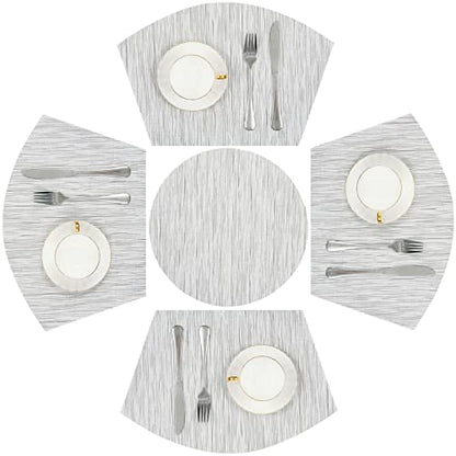 SHACOS Small Round Table Placemats Set of 5 Wedge Shaped Place Mat with Round Centerpiece Mat Heat Resistant Table Mats Washable (5, Gray White) - color: Gray White