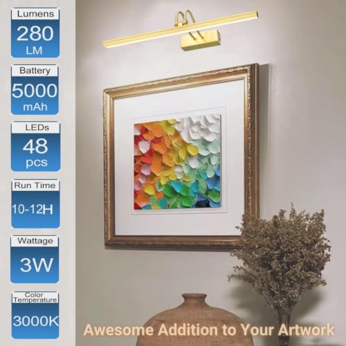Wireless Picture Light Rechargeable, 16", Brass - color: Brass, size: 16 inches