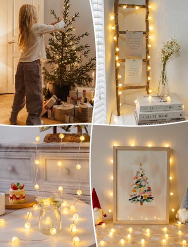 Globe String Lights,10FT 30 LED Decorative Christmas Lights,8 Modes Crystal Crackle Ball Lights,USB Twinkle Fairy Lights for Bedroom,Indoor,Outdoor,Classroom,Wedding,Party,Garden,Warm White - color: Warm White