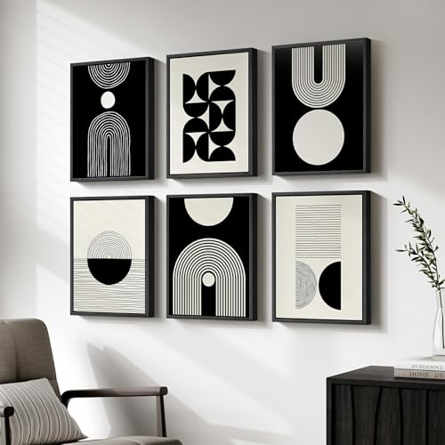 Framed Modern Abstract Black and White Wall Art for Living Room, 11x14 Inch - color: Black and White