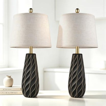27" Ceramic Table Lamps Set of 2, Modern Lamps, Large Black Lamps - color: Black