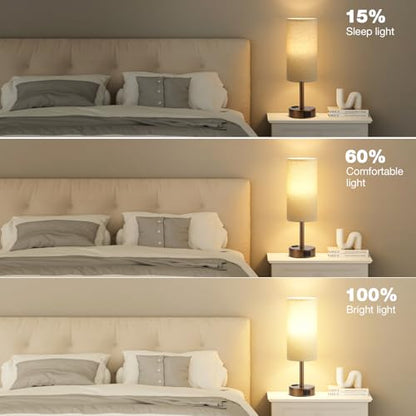 Fenmzee Brown Bedside Lamp for Bedroom, Dimmable Touch, USB A+C, AC Outlet - color: Beige - Brown, size: 14"