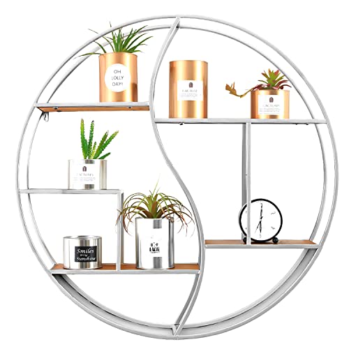 Round Wall Shelf,Decorative Circle Floating Shelves - color: Silver