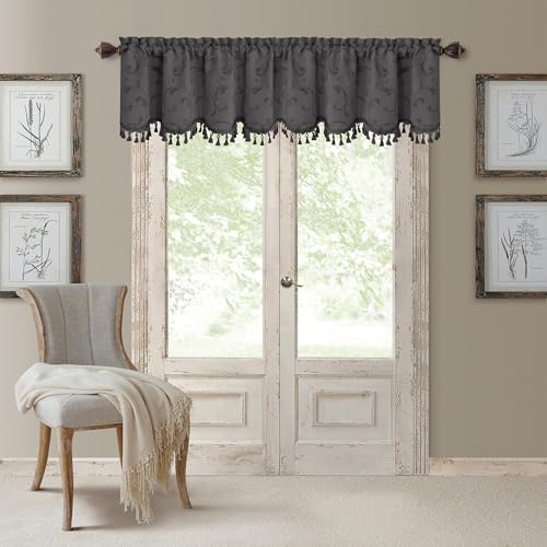 Mia Beaded Scallop Valance, Gray - 52" W x 19" L - color: Grey