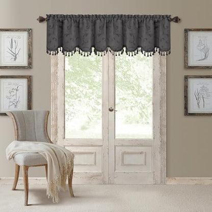 Mia Beaded Scallop Valance, Gray - 52" W x 19" L - color: Grey