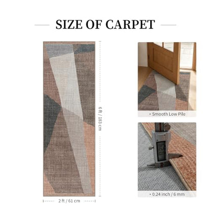 YIHOUSE Hallway Runner Rug, Machine Washable Non-Slip Low Pile,Brown,2x6 ft - color: Brown, size: 2' x 6' (Rectangular)