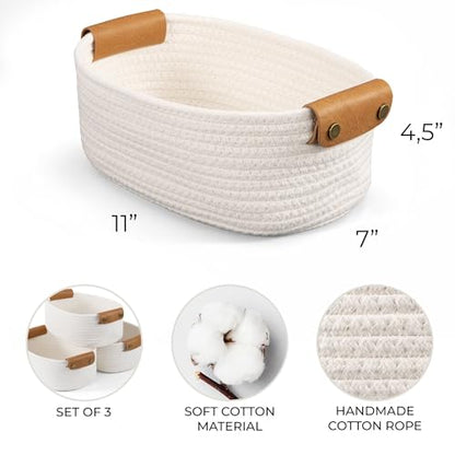 Beautiful Storage Basket Set of 3 - Sturdy Rope Baskets for Shelves - color: Beige
