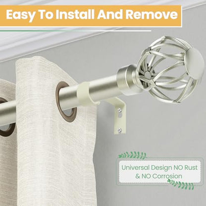Nickel Curtain Rod 28 to 48 Inch, Heavy Duty Drapery Pole Iron Cage - color: Nickel, size: 18-64"