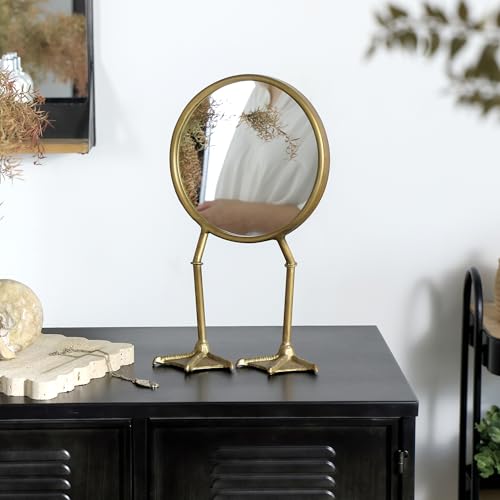 NIKKY HOME Vintage Gold Vanity Round Mirror with Duck Feet Stand, Antique Makeup Desk Small Tabletop Mirror for Bedroom Living Room Dressing Room