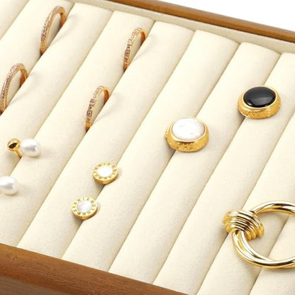 Oirlv Wood Ring Display Tray - color: Cream, size: 11 slot