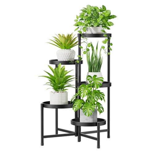 iDavosic.ly 5 Tier Large Plant Stand Indoor Outdoor, 10 In Wide Tray, Black - color: Black, size: 5 Tiers