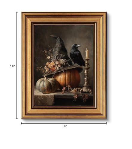 VIYYIEA Halloween Canvas Wall Art, Dark Academia Framed Artwork 10 x 8 Inch - color: Witch Hat, size: 10"L x 8"W