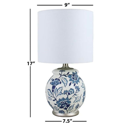 Floral Ceramic Table Lamp, Exclusive Blue and White Floral Ceramic Base Design, Includes Clean White lamp Shade