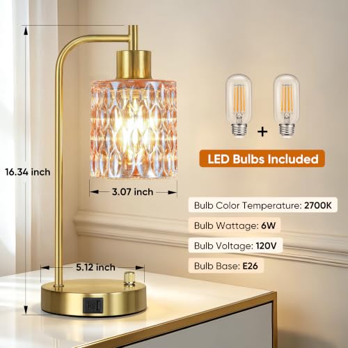 Table Lamps Set of 2, Champagne Glass Dimmable Bedside Lamps for Bedroom - color: Gold&‎Champagne-3