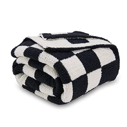 CozeCube Black White Reversible Checkered Knit Throw Blanket 50"x60" - color: Jet Black and White, size: 50"x60"