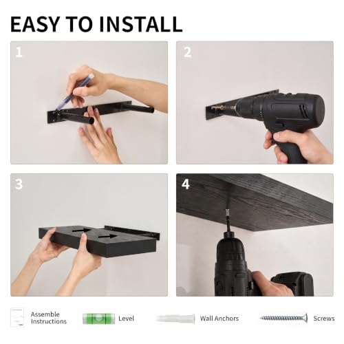 Small Black Floating Shelves for Wall, 12 Inch, Set of 2, Bathroom - color: Black, size: 11.8''