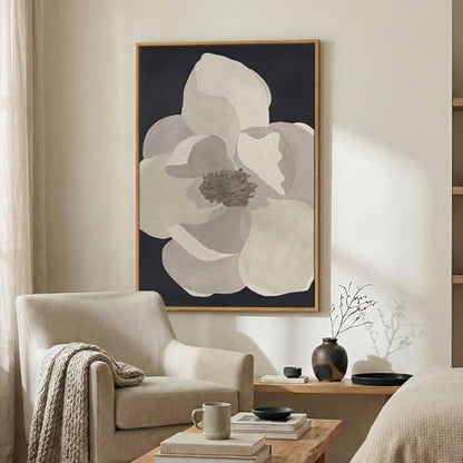 Large Framed Neutral Black and White Floral Wall Art, 1 Piece 24x36 In - color: Black White Flower