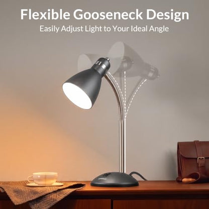 LEPOWER Metal Desk Lamp, Adjustable GooseNeck Reading Light for Bedroom - color: Sandy Black