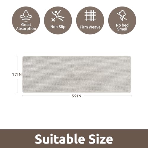 AMOAMI Chenille Bath Mat Super Absorbent Bathroom Mat Quick Dry Low Pile Bath Mats for Bathroom Washable Rubber Backed Bathroom Runners Fit Under Door, Front of Bathtub, Sink, Beige&White 17"x59" - color: Beige&white, size: 17" x 59"