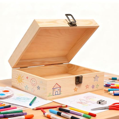 Wooden Box 8.26x6x3 Small Natural Craft Storage Jewelry Keepsake Gift Box