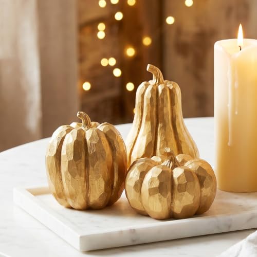 Gold Pumpkin Decor, 3Pcs Resin Pumpkin Figurines Fall Decoration for Home - color: Gold-set of 3
