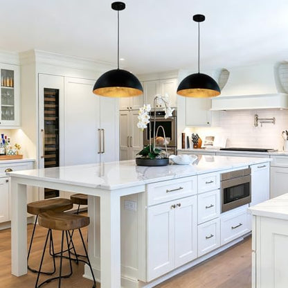 15Inch Kitchen Island Pendant Light-Matte Black with Gold Leaf Interior, Dome Chandelier for Dining Table, Bar, Cafe - size: 15" Dome