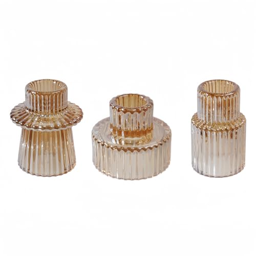 Glass Candlestick Holders, Taper Candle Holders, Set of 3, Gold - color: Gold, size: 3 PCS