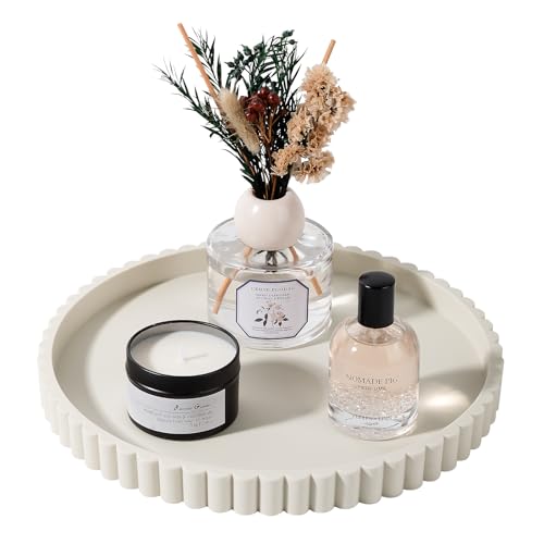 Round Bathroom Tray Perfume Organizer Coffee Table Decor, 10" Beige - color: Beige, size: 10"