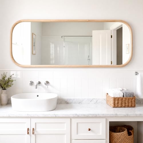 18x48 Inch Oval Full Length Wall Mirror Oblong Wood Frame Floor Mirror