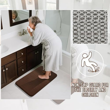 Yimobra Memory Foam Bathroom Mat Set, 31.5 x 20 & 24 x 20 in, Brown - color: Brown, size: 31.5x20+24x20 Inch