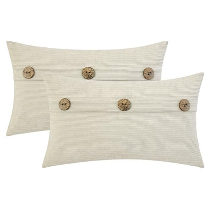 HWY 50 Cream White Chenille Throw Pillow Covers 12x20 Inch Buttons - color: Cream White, size: 20" x 12" (Pack of 2)