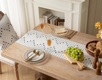 Caflife Black Beige Cotton Linen Rustic Boho Table Runner 13 x 60 Inch Long - color: Black Beige, size: 13x60Inch