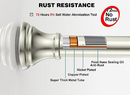 Brushed Nickel Tension Shower Curtain Rod – Adjustable 18-79 Inches, Fits 20-78 Inch Spaces (Ideal for 72" Wide Bathrooms), Rust Resistance Adjustable Durable Spring No Drilling - color: Brushed Nickel, size: 18-79 inch