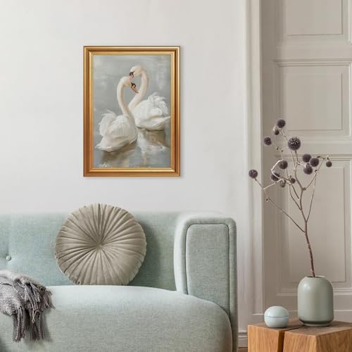 EJPFOGV Two Romantic White Swans Heart Framed Canvas Wall Art 12x16 inches - color: Swan, size: 16"L x 12"W