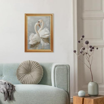 EJPFOGV Two Romantic White Swans Heart Framed Canvas Wall Art 12x16 inches - color: Swan, size: 16"L x 12"W