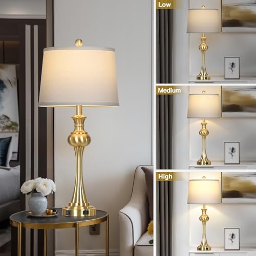 Cinyirong 28.75" Gold Table Lamps Modern 3-Way Touch Control Dimmable Bedside Lamp with USB A+C Ports & AC Outlets for Living Room Bedroom Nightstand Lamp (Bulb Included) - color: 1Pack-Gold