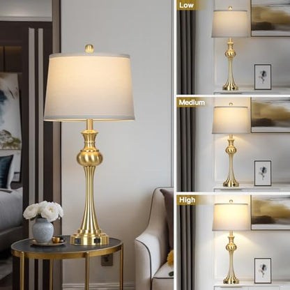Cinyirong 28.75" Gold Table Lamps Modern 3-Way Touch Control Dimmable Bedside Lamp with USB A+C Ports & AC Outlets for Living Room Bedroom Nightstand Lamp (Bulb Included) - color: 1Pack-Gold