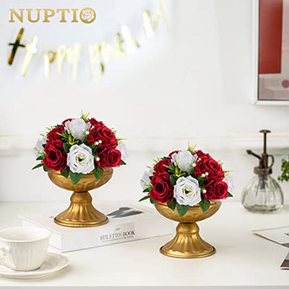 NUPTIO Artificial Flower Centrepieces for Wedding Tables, 2 Pcs Fake Roses - color: Crimson & White, size: 2 Pcs