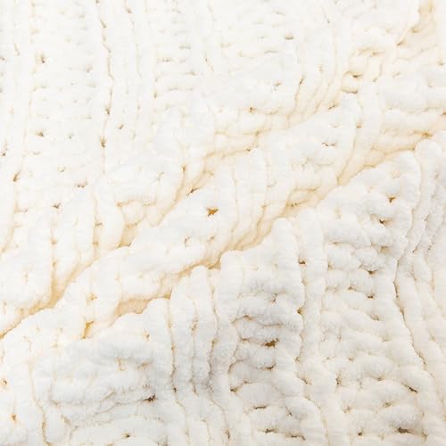 WESHIONGOO Chunky Knit Blanket Throw for Couch Bed 40"×60" Cream White - color: Cream White, size: 40"x60"(Medium Size Throw)