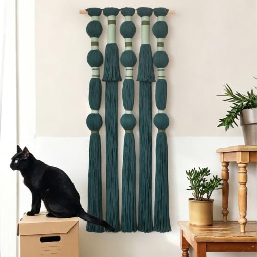 Macrame Wall Hanging Green Boho Wall Decor Handmade Fiber Art 15.7"W*39"L - color: Green