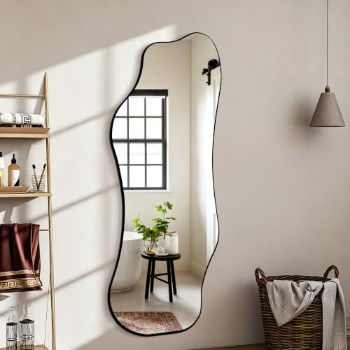 65.7"x24" Irregular Full Length Mirror, Abstract Wall Mirror - color: Black Asymmetric