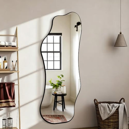 65.7"x24" Irregular Full Length Mirror, Abstract Wall Mirror - color: Black Asymmetric