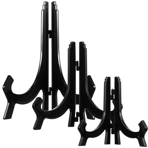 HESTYA 3 Pcs Black Acrylic Display Stands, Picture Plate Easel 4.5/7/9.8 in - color: Black